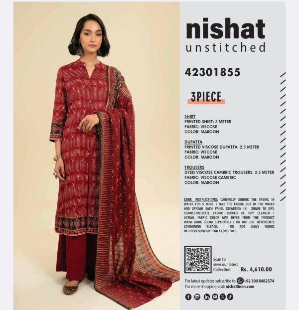 Nishat Viscose Collection (Unstitched) 3 Piece, New Collection 2025. - Image 2