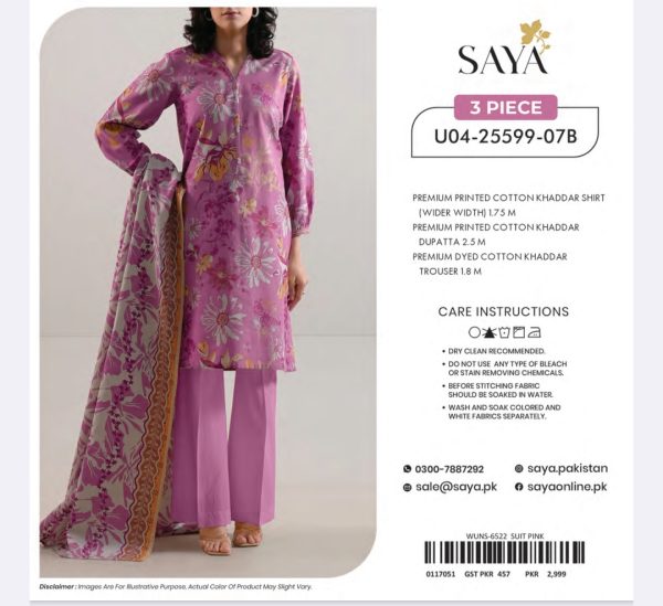 Khaddar Collection By Saya (Unstitched) 3 Piece, Winter Collection, New Collection 2025.
