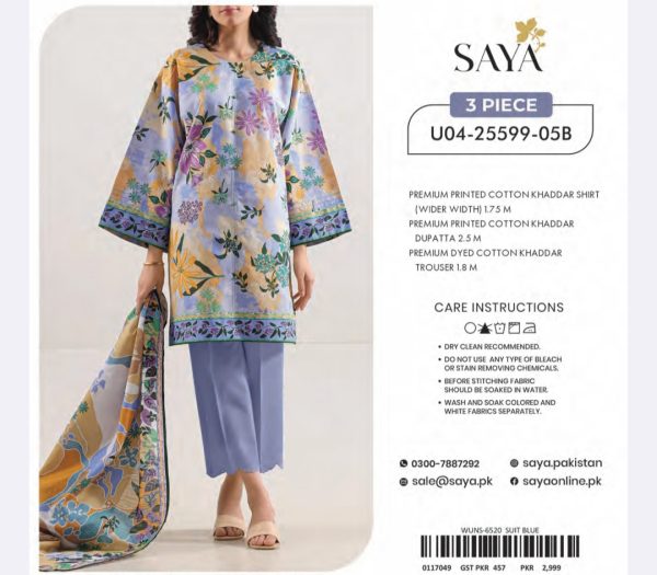 Khaddar Collection By Saya (Unstitched) 3 Piece, Winter Collection, New Collection 2025. - Image 3