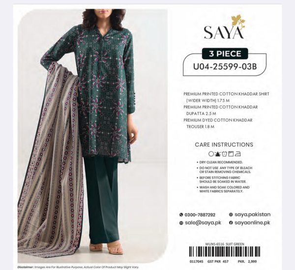 Khaddar Collection By Saya (Unstitched) 3 Piece, Winter Collection, New Collection 2025. - Image 7