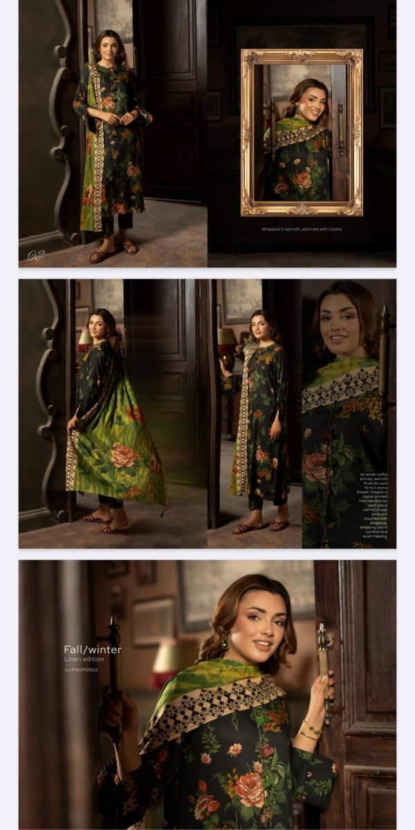 Popin Linen By Guljee (Unstitched) 3 Piece, Volume 3, Winter Collection, New Collection 2025. - Image 6