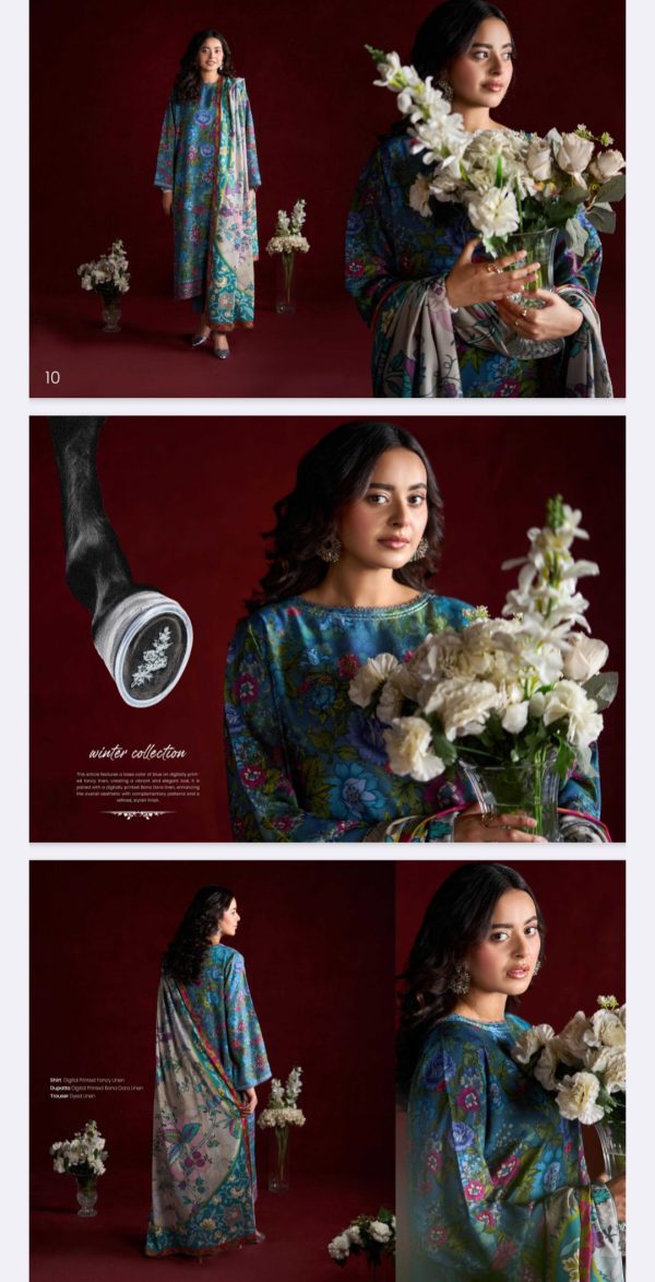 Popin Linen By Guljee, Bana Dora Linen  (Unstitched) 3 Piece, Volume 4, Winter Collection, New Collection 2025. - Image 9
