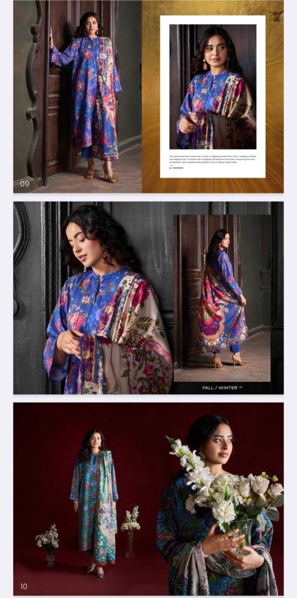 Popin Linen By Guljee, Bana Dora Linen  (Unstitched) 3 Piece, Volume 4, Winter Collection, New Collection 2025. - Image 8