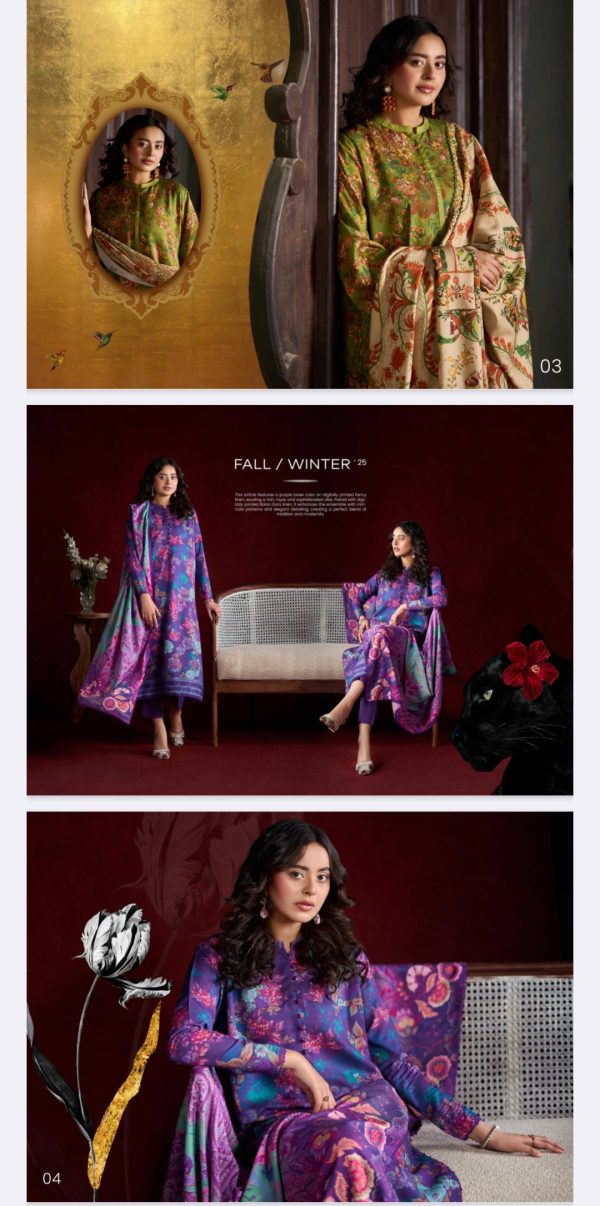 Popin Linen By Guljee, Bana Dora Linen  (Unstitched) 3 Piece, Volume 4, Winter Collection, New Collection 2025. - Image 3