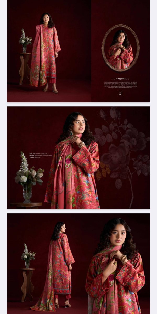 Popin Linen By Guljee, Bana Dora Linen  (Unstitched) 3 Piece, Volume 4, Winter Collection, New Collection 2025. - Image 12