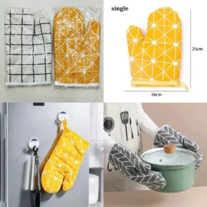 "Quilted Heat-Resistant Oven Mitts – Stylish Kitchen Gloves (1 PAIR )
