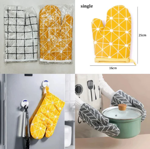 "Quilted Heat-Resistant Oven Mitts – Stylish Kitchen Gloves (1 PAIR )
