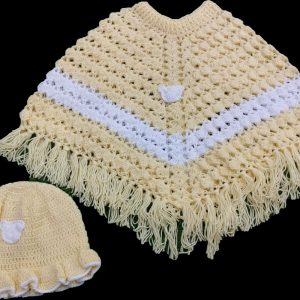 Handmade Crocheted Shawl with cap for baby girls