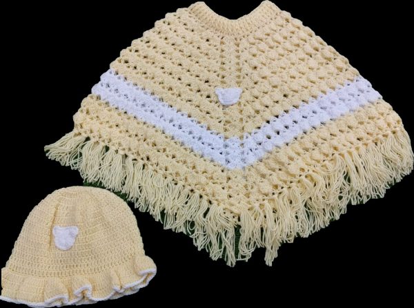 Handmade Crocheted Shawl with cap for baby girls