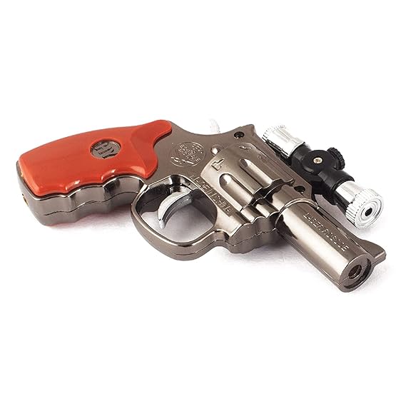 Plastic Revolver Gun Grey Pistol Lighter: - Image 2