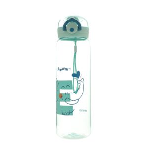 Miniso Plastic Cool Water Bottle with Handle and One-Touch Flip Top Lid, Capacity: 620mL, (Elephant).