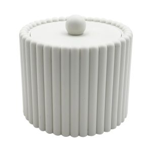 Miniso Column Pattern Lidded Storage Bin, Color: White.