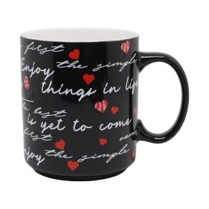 Miniso Y2K Heart Series Ceramic Mug, Capacity: 390mL, Color: Black.