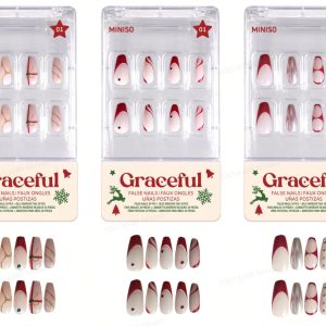 Miniso Christmas Series False Nails With Jelly Adhesive Tabs, 01, 02, 03, 04.
