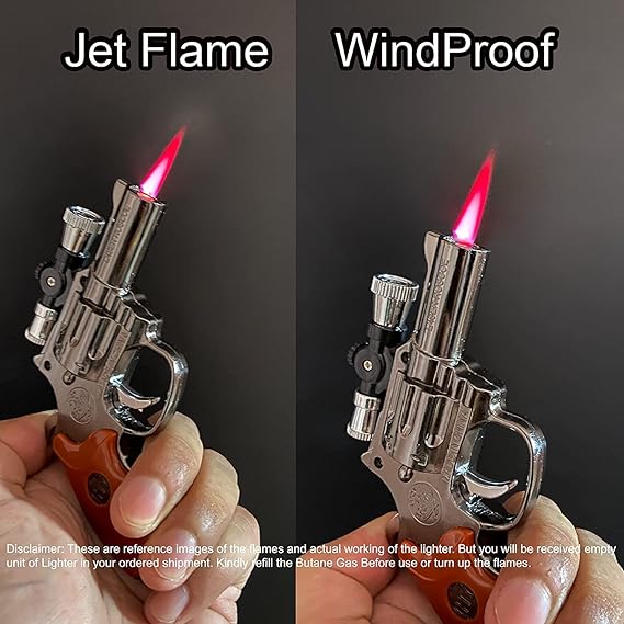 Plastic Revolver Gun Grey Pistol Lighter: - Image 3