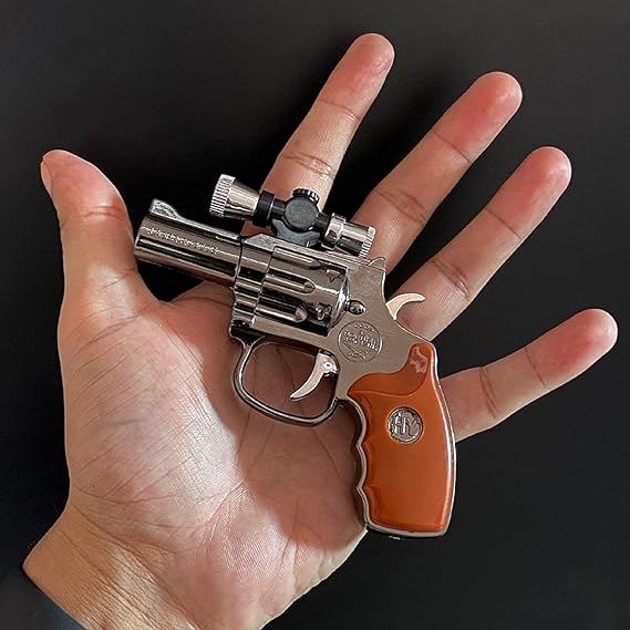 Plastic Revolver Gun Grey Pistol Lighter: - Image 4