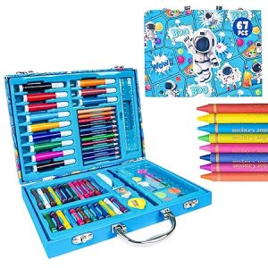 Wooden Stationery - Suitcase - 67 Pcs - Space - Blue, Pink (kBX67-2 )