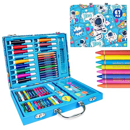Wooden Stationery - Suitcase - 67 Pcs - Space - Blue, Pink (kBX67-2 )