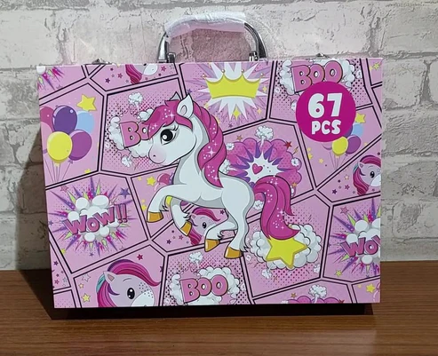 Wooden Stationery - Suitcase - 67 Pcs - Space - Blue, Pink (kBX67-2 ) - Image 3