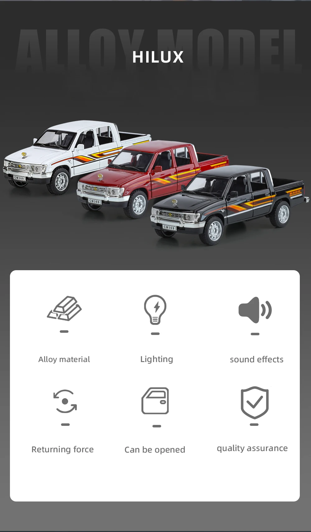 1:32 Toyota Hilux Off Road Pickup Truck Alloy Metal Diecast - Image 2