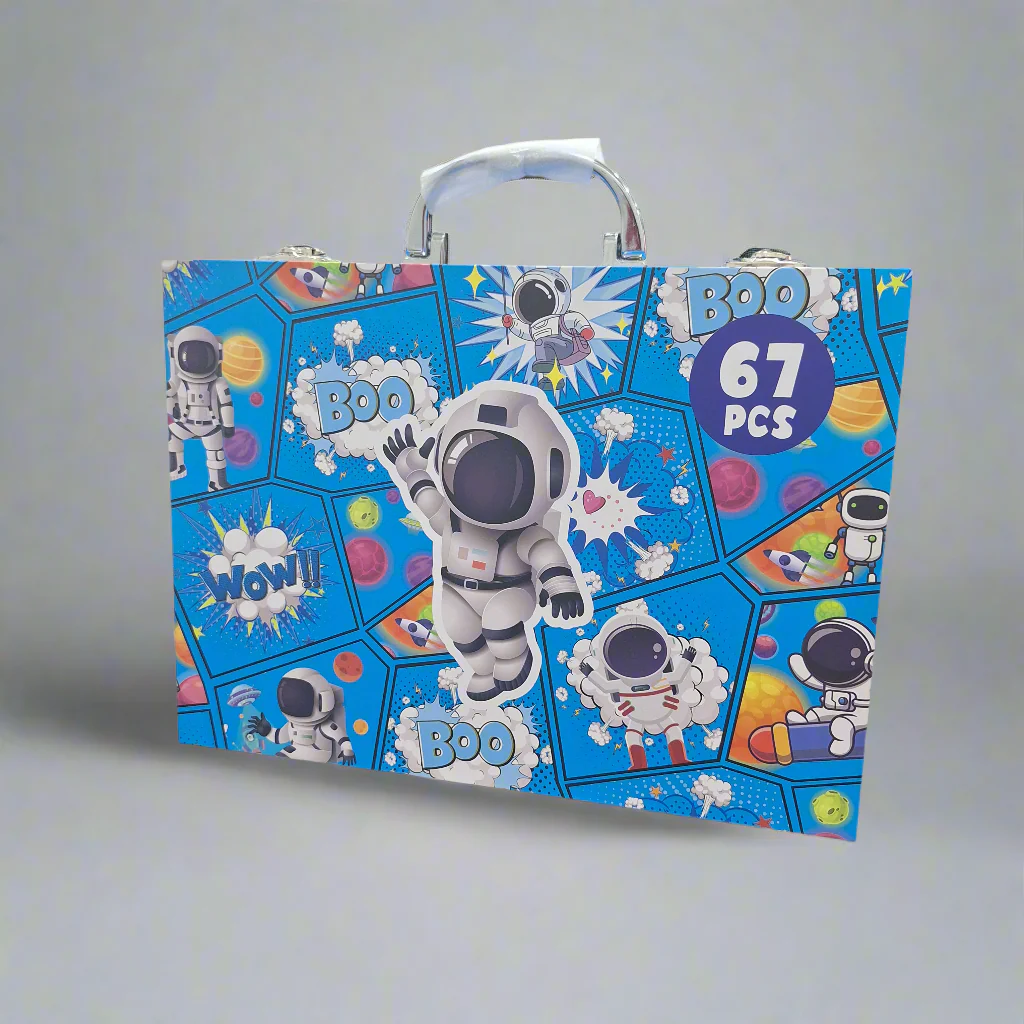 Wooden Stationery - Suitcase - 67 Pcs - Space - Blue, Pink (kBX67-2 ) - Image 2