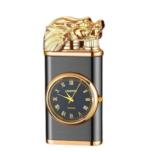 Dragon Watch Lighter with Dual Flame & Clock Windproof Metal Lighter