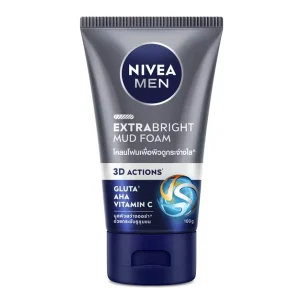 Nivea Men Extra Bright Mud Foam 3D Actions Face Wash Gluta 100ML: