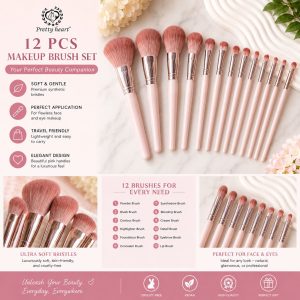 Pretty Heart 12-Piece Premium Makeup Brush Set: