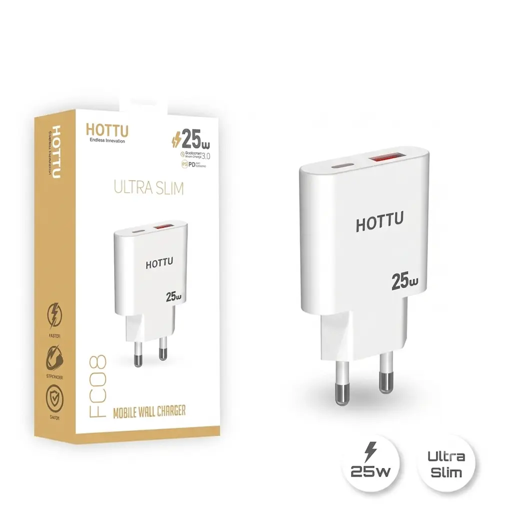 HOTTU FC08 Mobile Wall Charger-PD & USB PORT WALL ADAPTER (FC08) 25W: