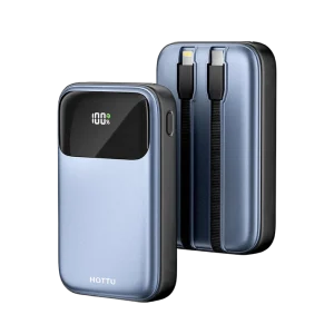HOTTU HT09 Mini Surge Power Bank – 10000mAh, 22.5W Fast Charging & Built-in Cables