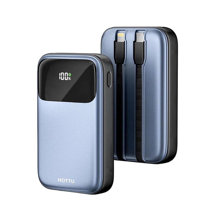 HOTTU HT09 Mini Surge Power Bank – 10000mAh, 22.5W Fast Charging & Built-in Cables