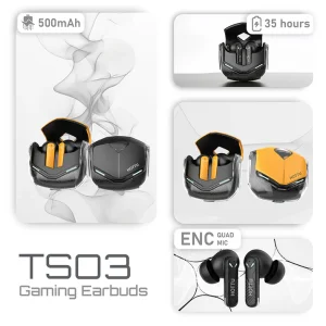 HOTTU TS03 Wireless Gaming Earbuds – Quad Mic ENC, Low Latency & 35 Hours Playtime