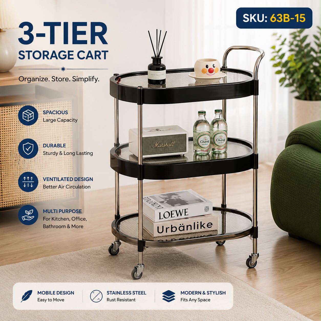 Creative 3 Layer Storage Cart,(SKU: 63B-15)