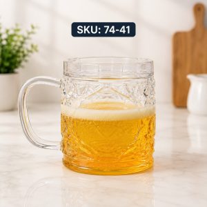 Glass Mug Featuring An intricate, Embossed Diamond-Cut Pattern:74-41