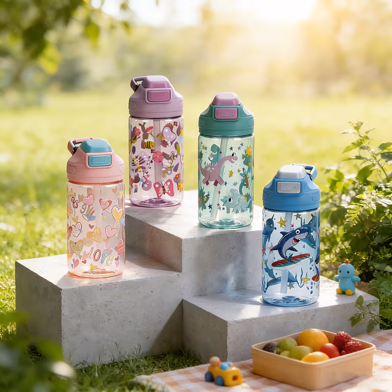 Cute Cartoon Pattern Straw Water Bottle - Image 4