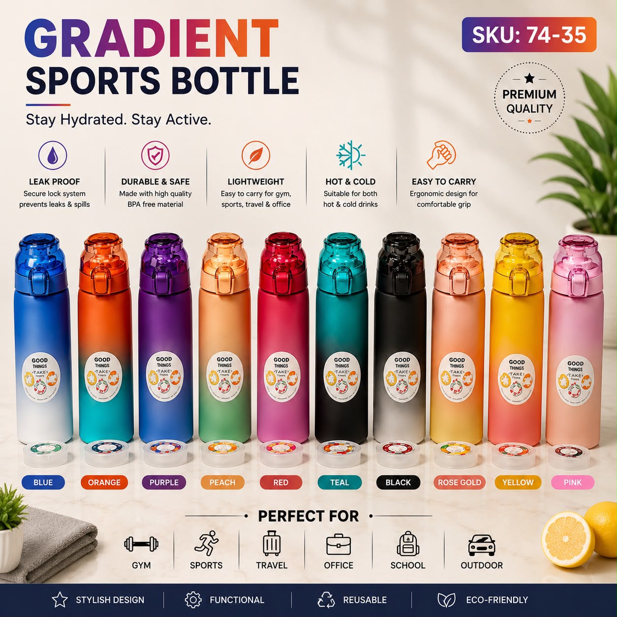 Good Things Take Time Gradient Sports Water Bottles: