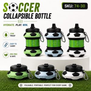 Soccer Football Silicone Collapsible Water Bottle