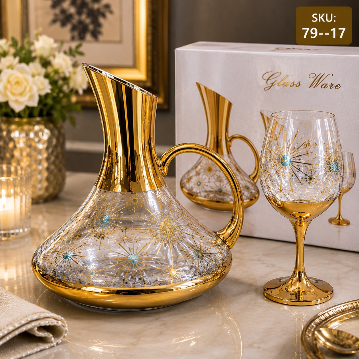 7-Piece Luxury Turkish-Designed Glass Water And Beverage Set,(SKU 79–17)