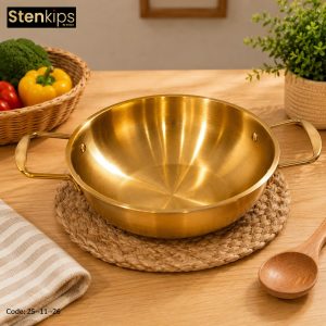 Stenkips Gold Finish Serving Wok with Handles – Elegant Curry & Rice Dish(SKU: 25-11-26)
