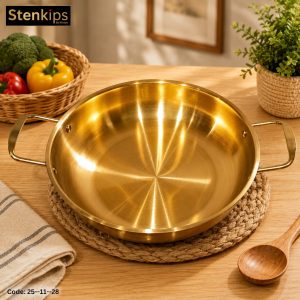 Stenkips Gold Finish Serving Wok with Handles – Elegant Curry & Rice Dish(SKU: 25-11-28) 28cm