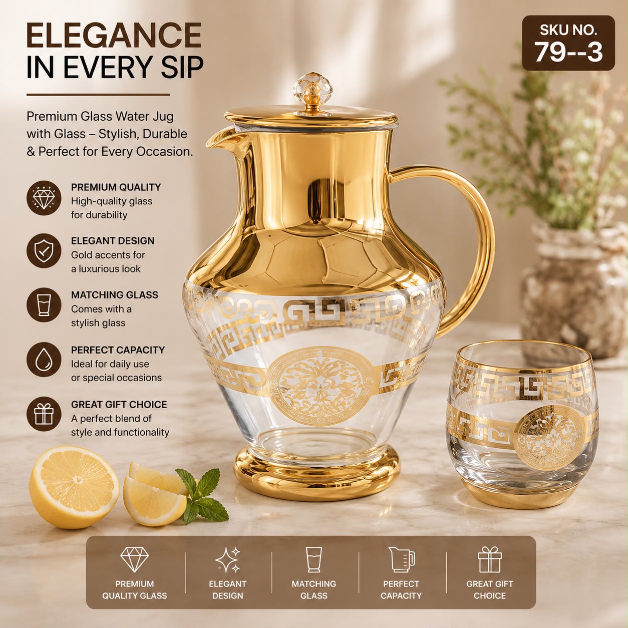 7-Piece Elegant Glass Water Jug Set(SKU 79–3)