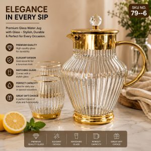 7-Piece Elegant, Ribbed Borosilicate Glass Water Jug (SKU 79–6):