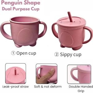 Pink Silicon Penguin Shape Dual Purpose Cup For Kids