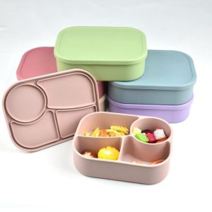 1PCS Baby Silicone Food Storage Box Solid Color Baby Tableware Portable Four-compartment Dinner Plate Toddler Lunch Box