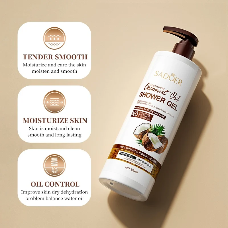 SADOER Nourishing Coconut Oil Shower Gel Fragrance Body Wash 500ml - Image 3