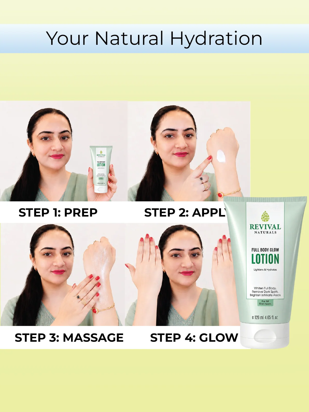 Revival Naturals Full Body Glow Lotion (Lightens & Hydrates) 120ML - Image 3