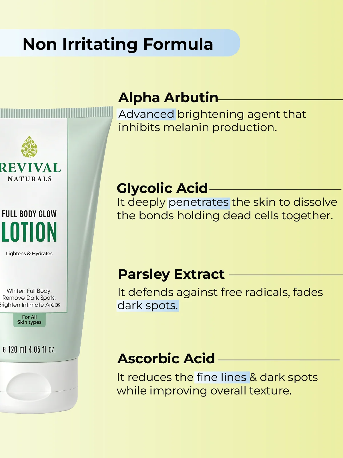 Revival Naturals Full Body Glow Lotion (Lightens & Hydrates) 120ML - Image 4