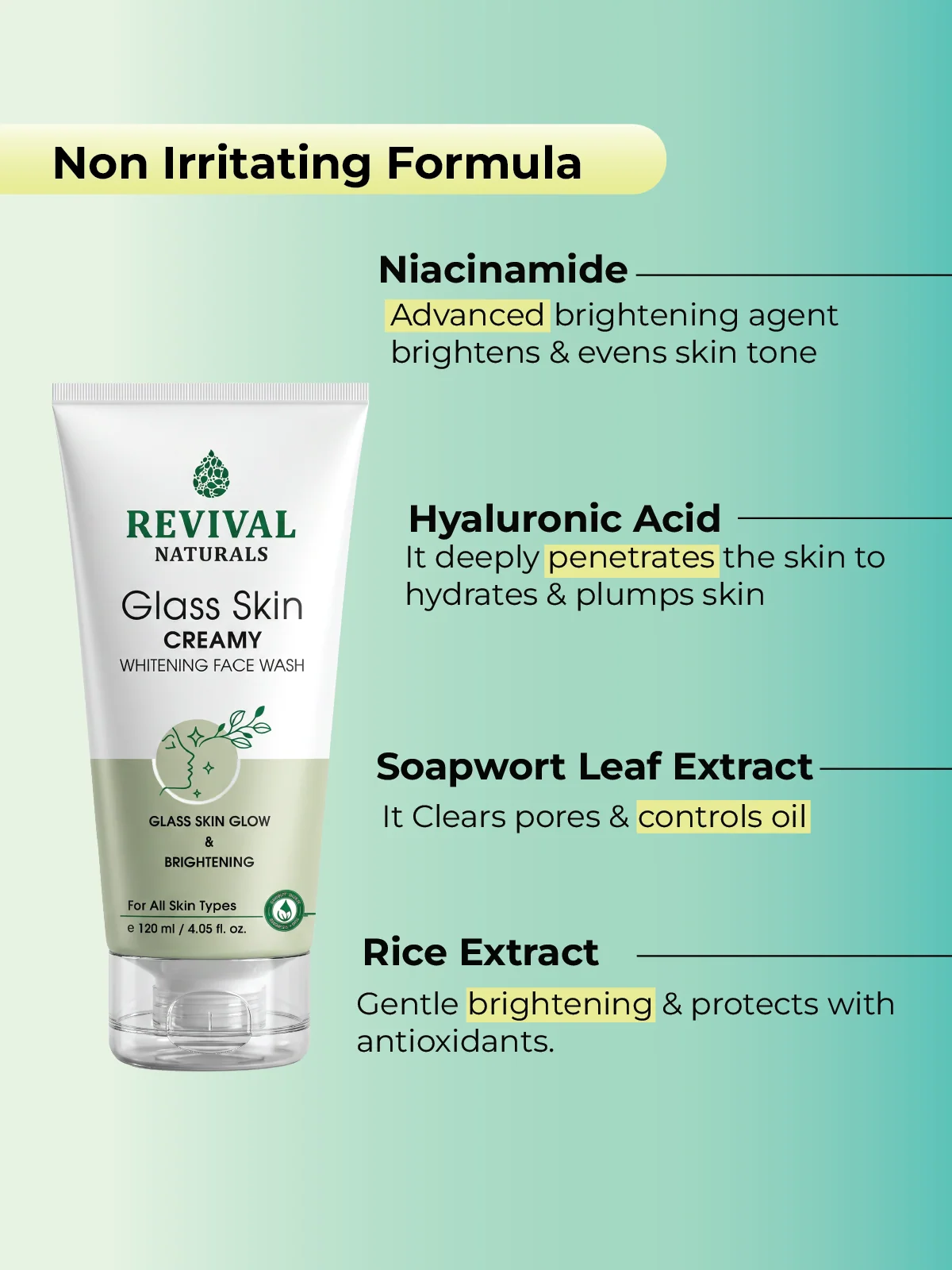 Revival Naturals Glass Skin Whitening Face Wash 120ML - Image 3